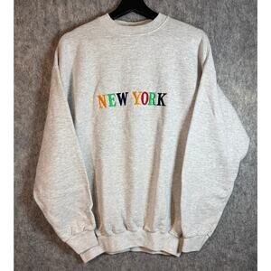 Vintage New York Multi Color Embroidered Gray Crewneck UBI Made in USA - Large